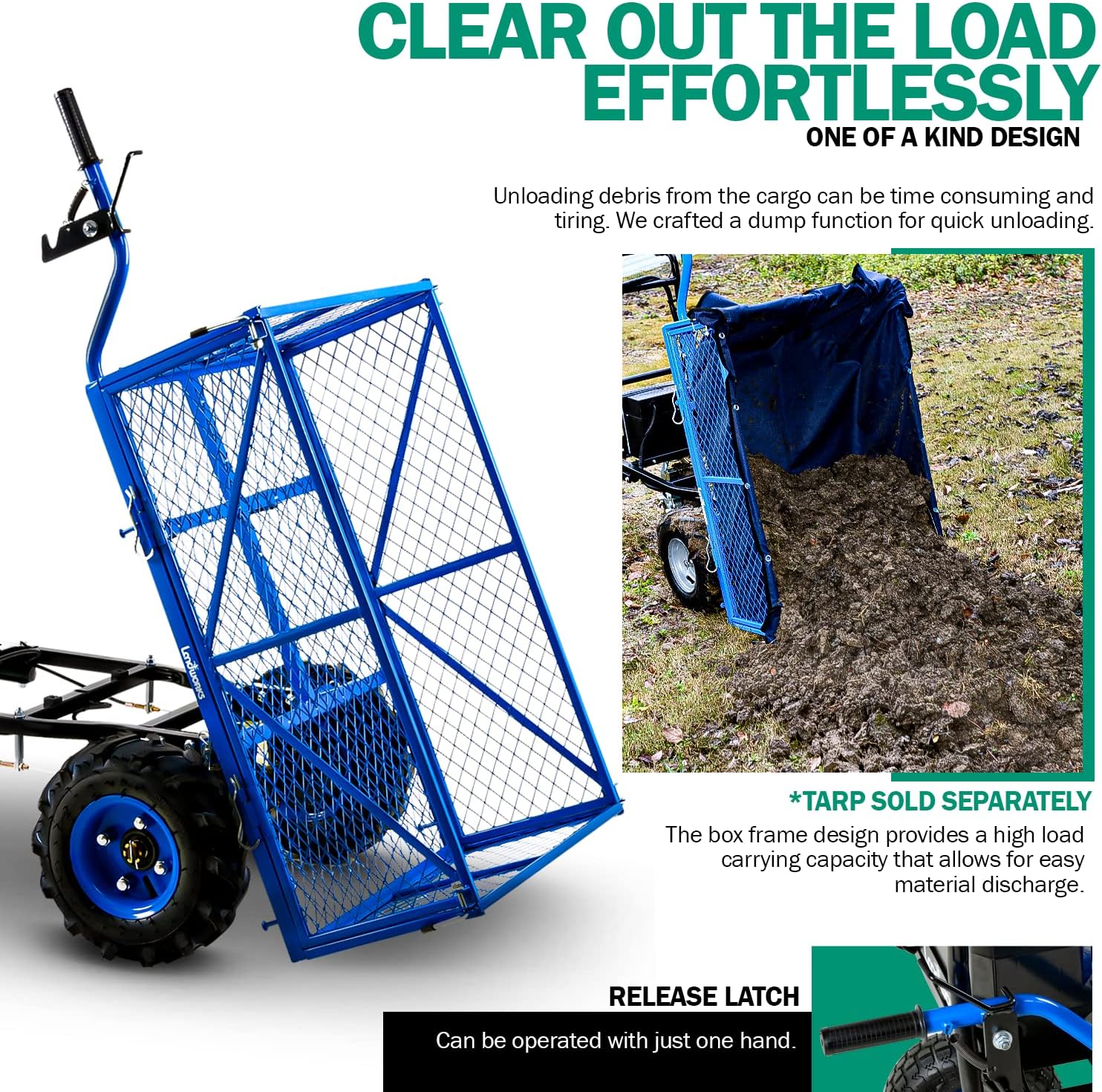 Utility Service Cart Wheelbarrow Electric 48V DC Li-Ion Battery Powered 500LBS Load I3707
