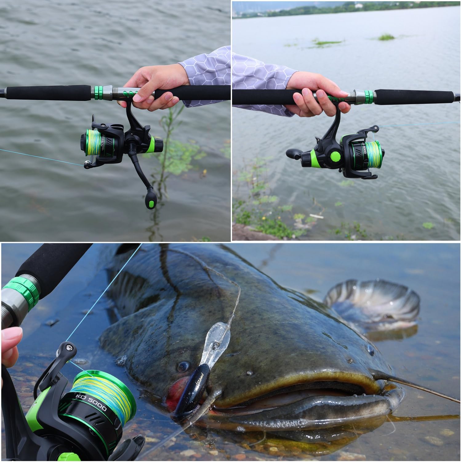 Catfish Fishing Rod and Reel Spinning Combo with EVA Non-Slip Grips and Aluminum Reel Seat K2537