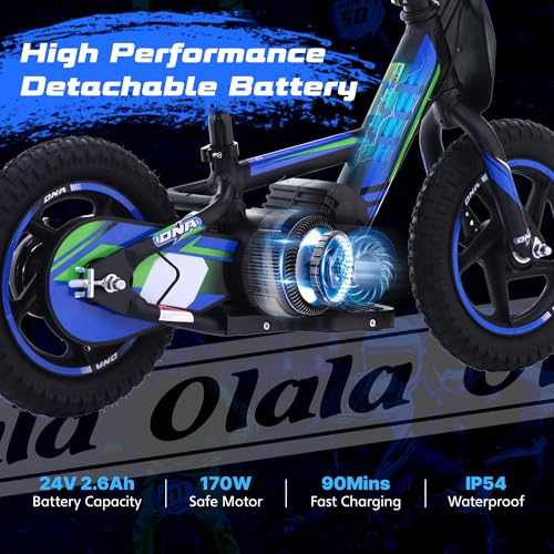 Electric Dirt Bike with 170W Motor, Aluminum Frame, 24V Detachable Battery, 12IN Knobby Tires K561461