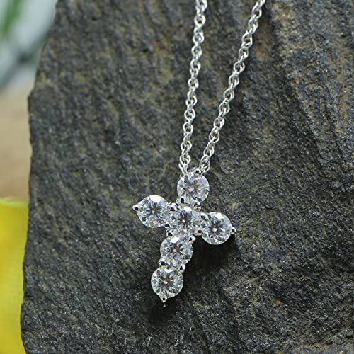 1/2 Carat Round Cut Lab Created Moissanite Diamond Cross Pendant Necklace In 14K Gold Over Sterling Silver With 18" Chain T146