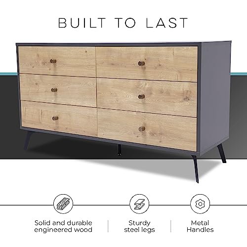Oak Dark Gray Chest with Six Sliding Drawers K5755