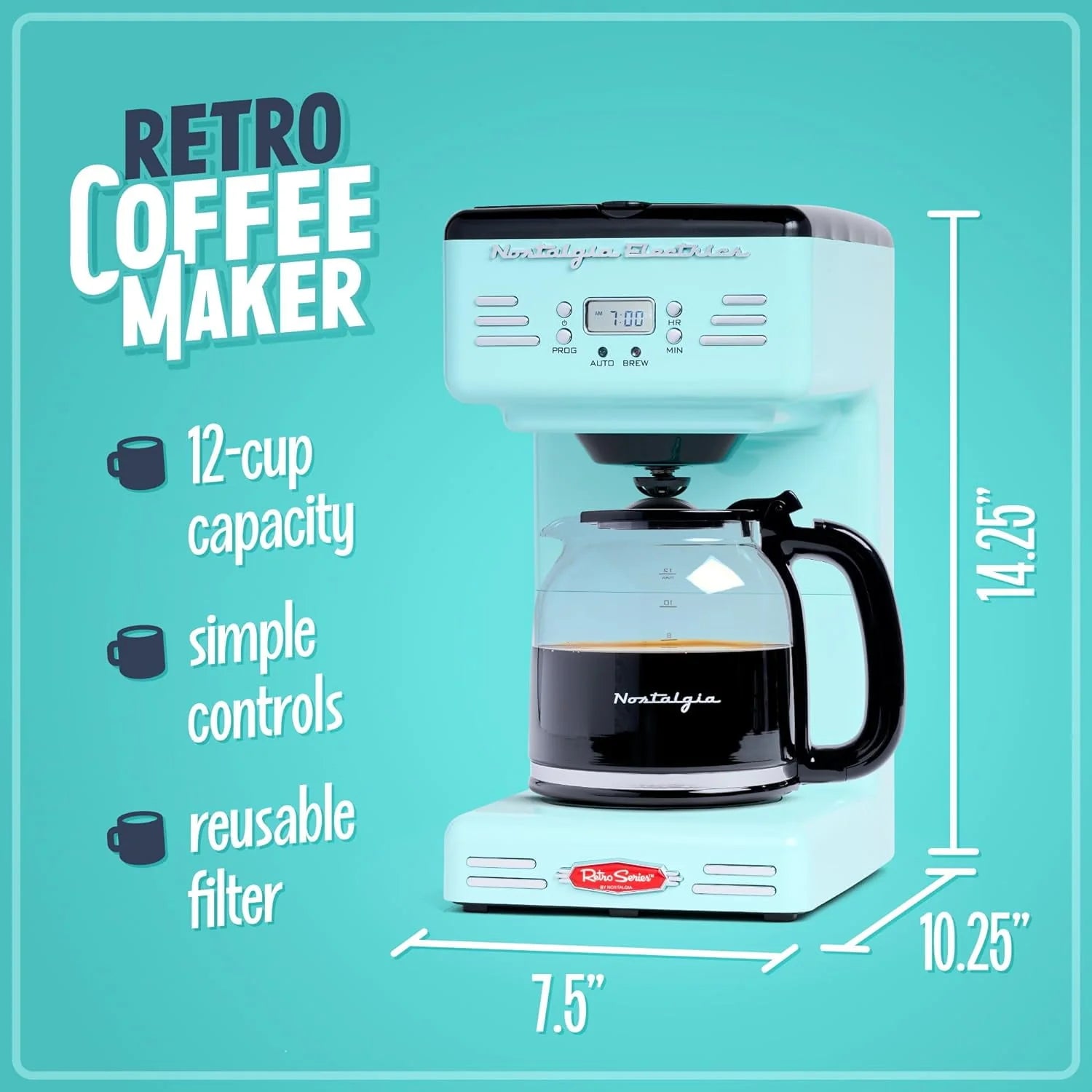 12-Cup Programmable Coffee Machine, Aqua A11837