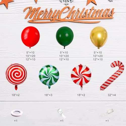 Red Green Gold Candy Cane Foil Balloon Garland Arch Kit Y7351