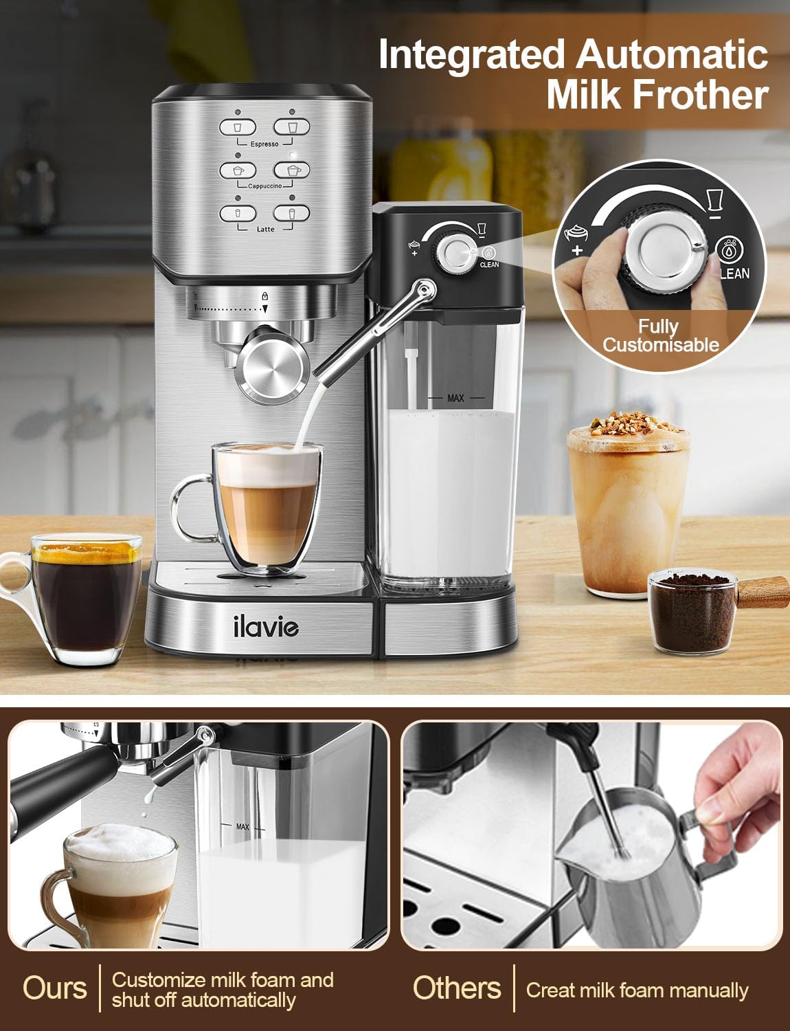 20 Bar 6 in 1 Espresso Coffee Machine with Milk Frother and 1000ML Water Tank Z55806