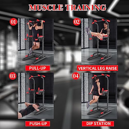 Adjustable Height Power Tower Dip Station with Pull Up Bar, Load 350LBS V9563