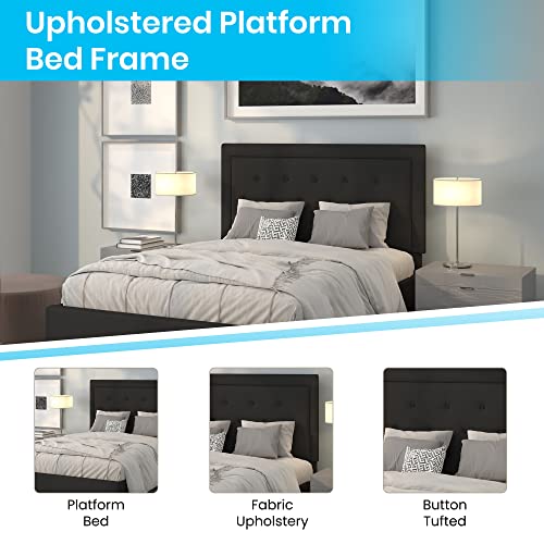 Queen Size Beige Fabric Upholstered Platform Bed with Pocket Spring Mattress F413