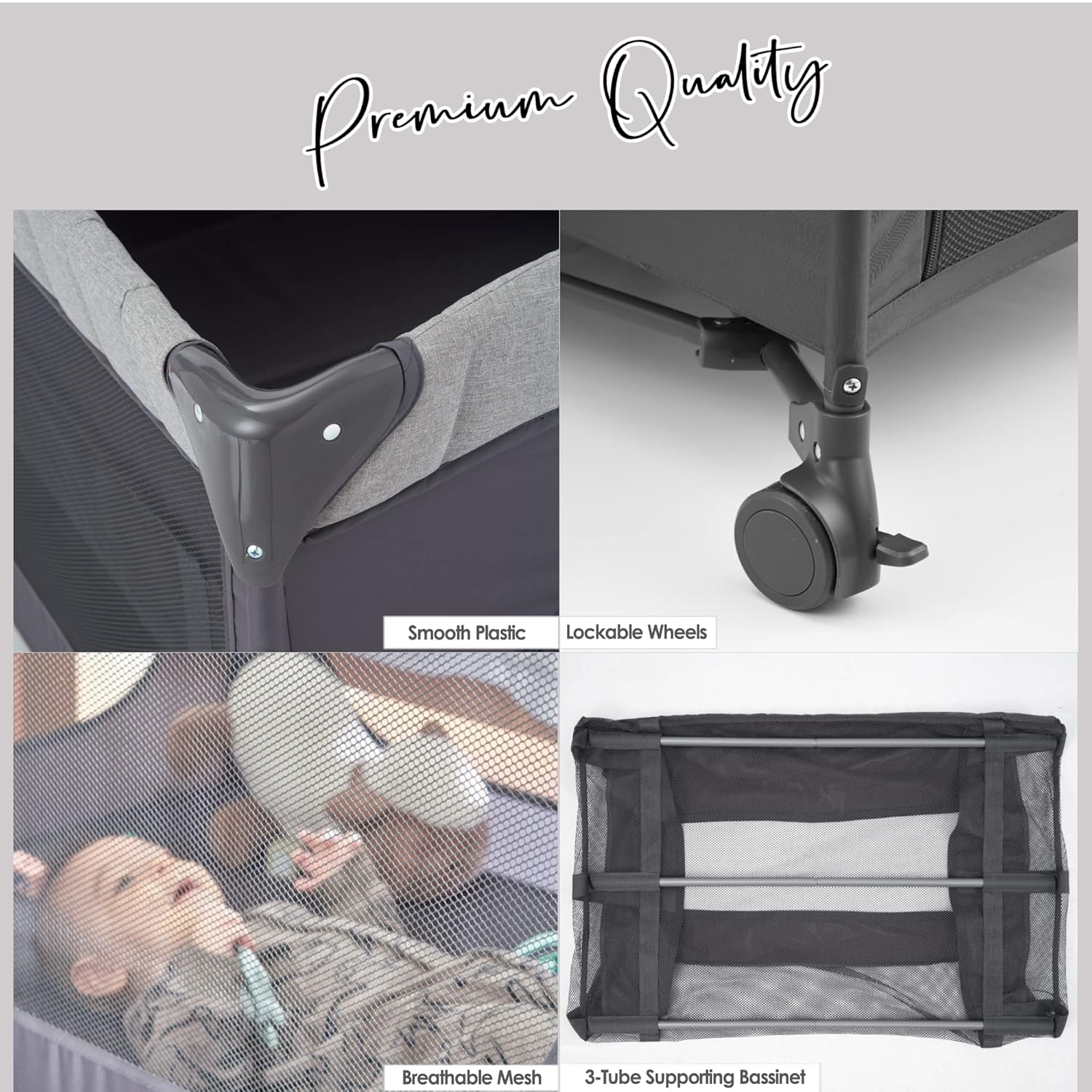 Grey Bassinet with Changing Table and Storage Shelf S8325