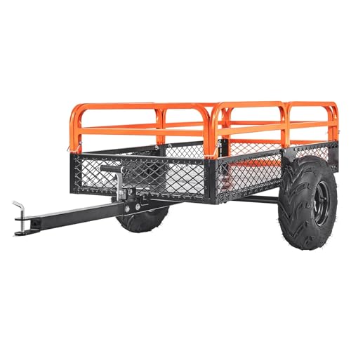 Heavy Duty Steel ATV Dump Trailer, 1500-Pound Load Capacity 15 Cubic Feet, Tow Behind Dump Cart with Removable Sides and 2 Tires F8203