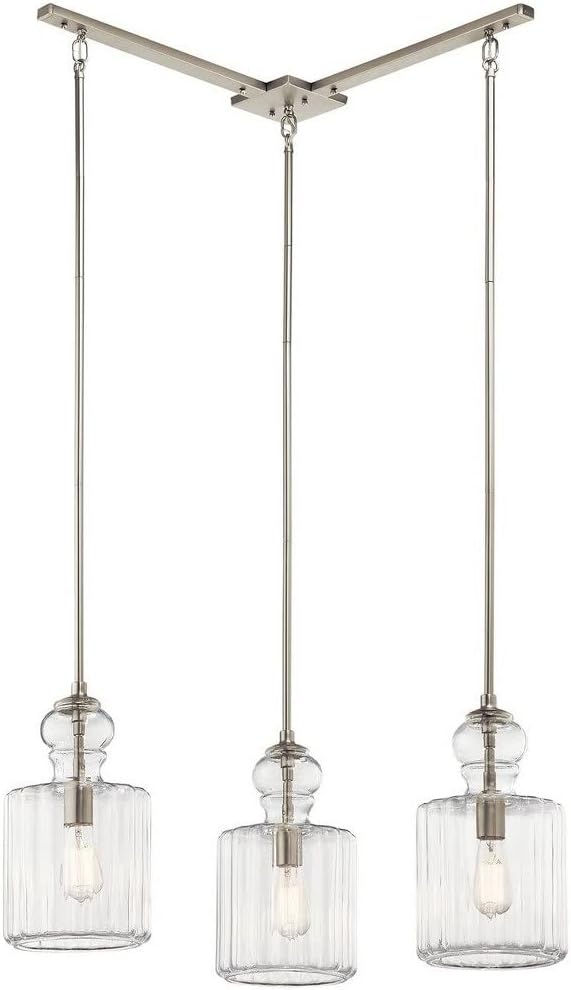 13.75" 1 Light Pendant with Clear Ribbed Glass in Brushed Nickel A476982
