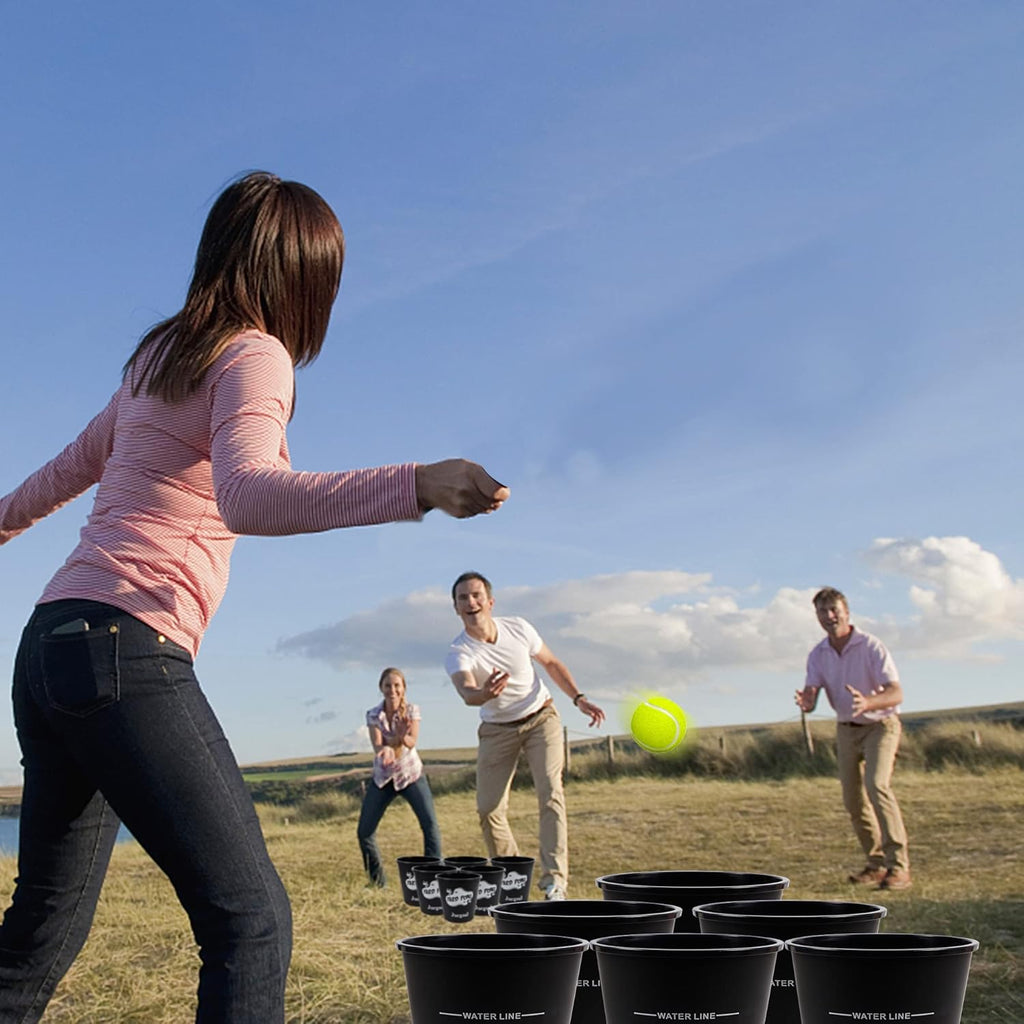 12 Buckets and 4 Balls Black Outdoor Toss Game Set U41913