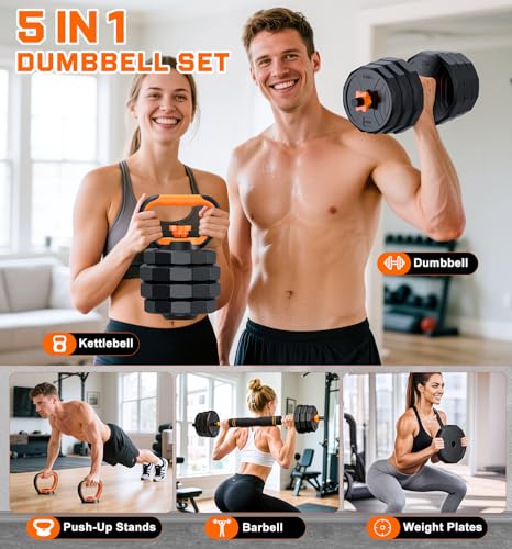 5-in-1 Adjustable Dumbbell Set, 33/44/66/88lbs Free Weights Set with Connector T956028