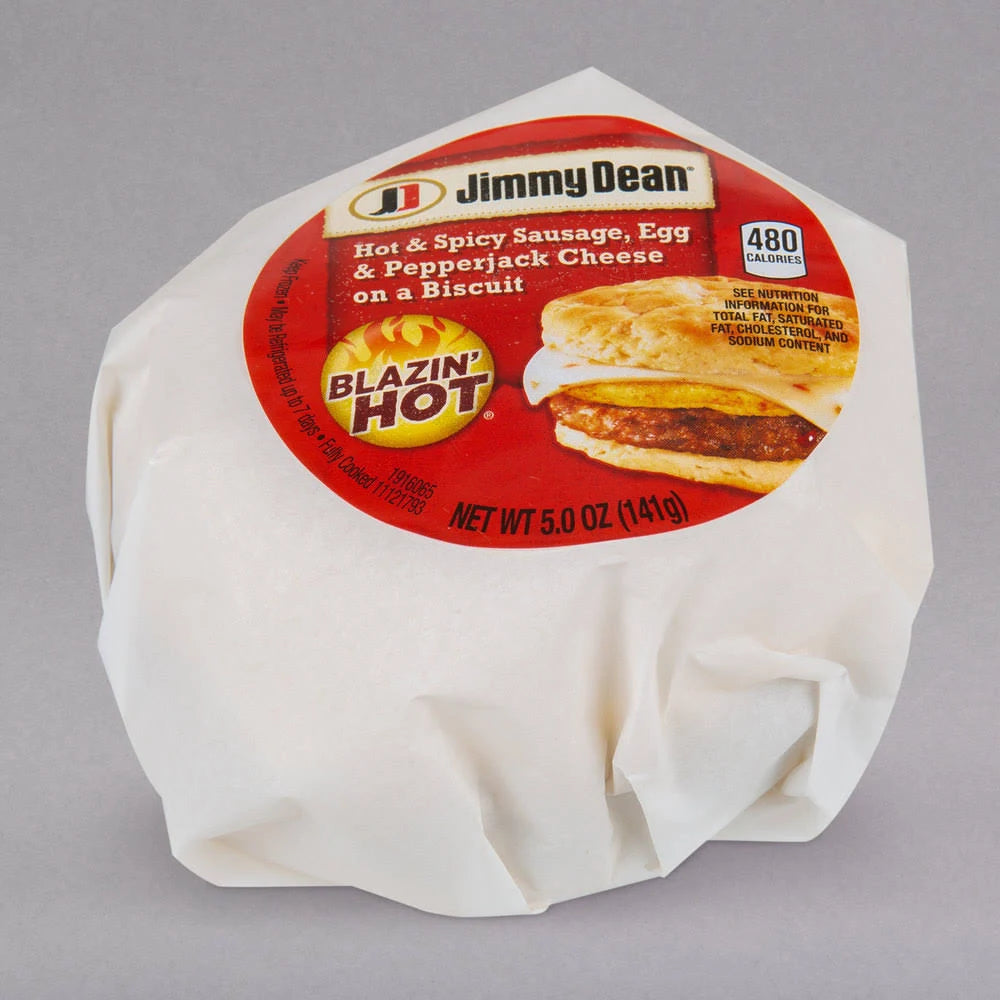 5 oz. Hot & Spicy Sausage, Egg, and Pepperjack Cheese Breakfast Sandwich - 12/Case B504