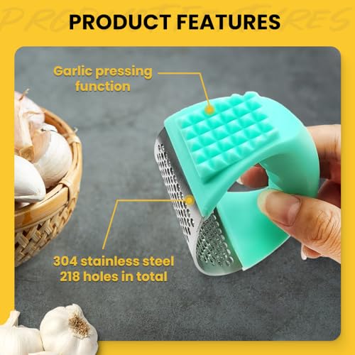 Stainless Steel Garlic Press Rocker with Peeler and Cleaning Brush C68912