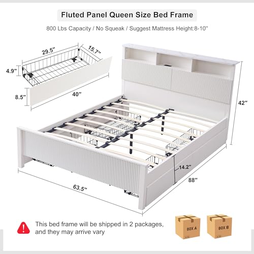 Dark Grey King Bed Frame with Bookcase Headboard and 4 Drawers B739