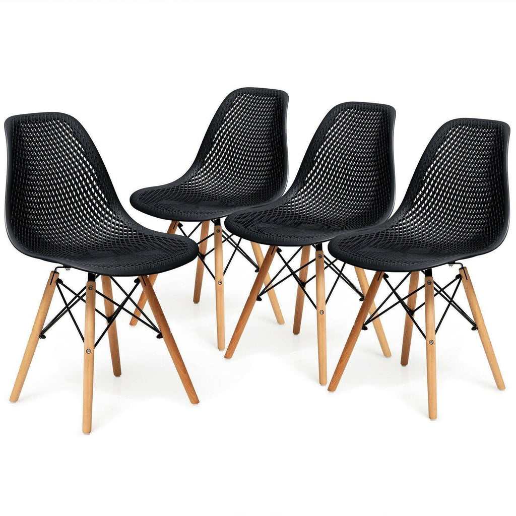 White Plastic Hollow Chair Set with Wood Leg I966