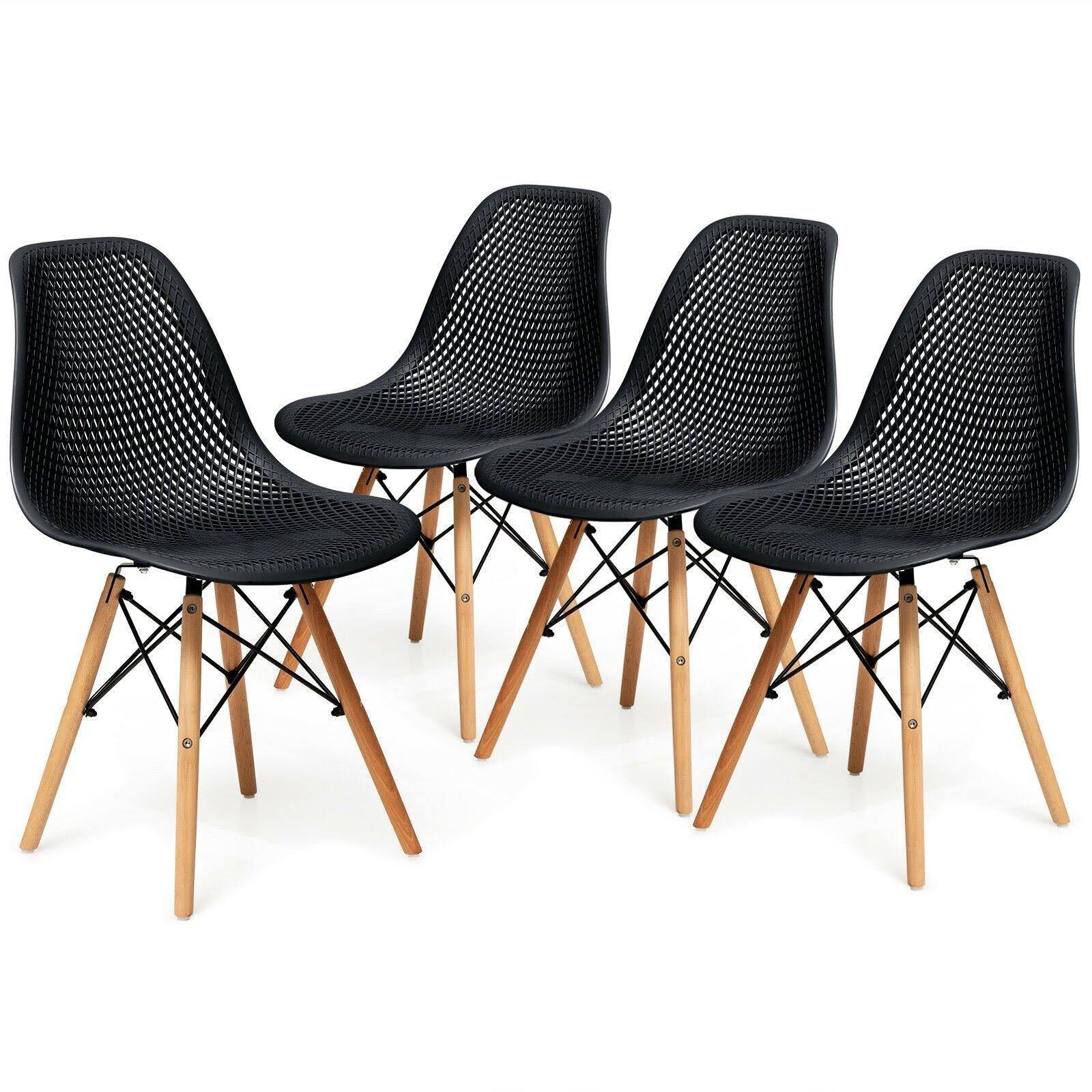 White Plastic Hollow Chair Set with Wood Leg I966