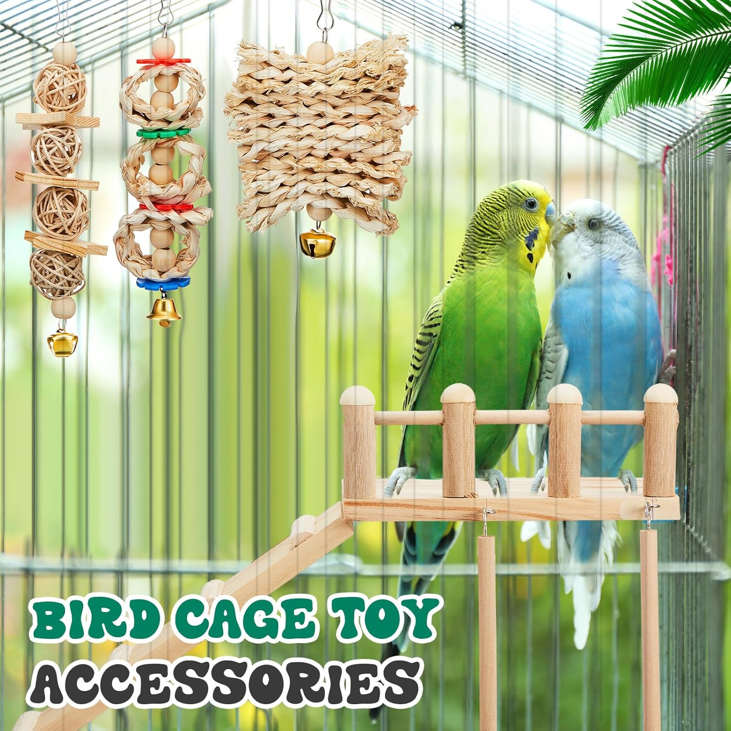 10 Pcs Parrot Swing Toys and Bird Perches Platform with Climbing Ladder Chewing Standing Hanging Parakeet Toys Bird Cage Accessories D107
