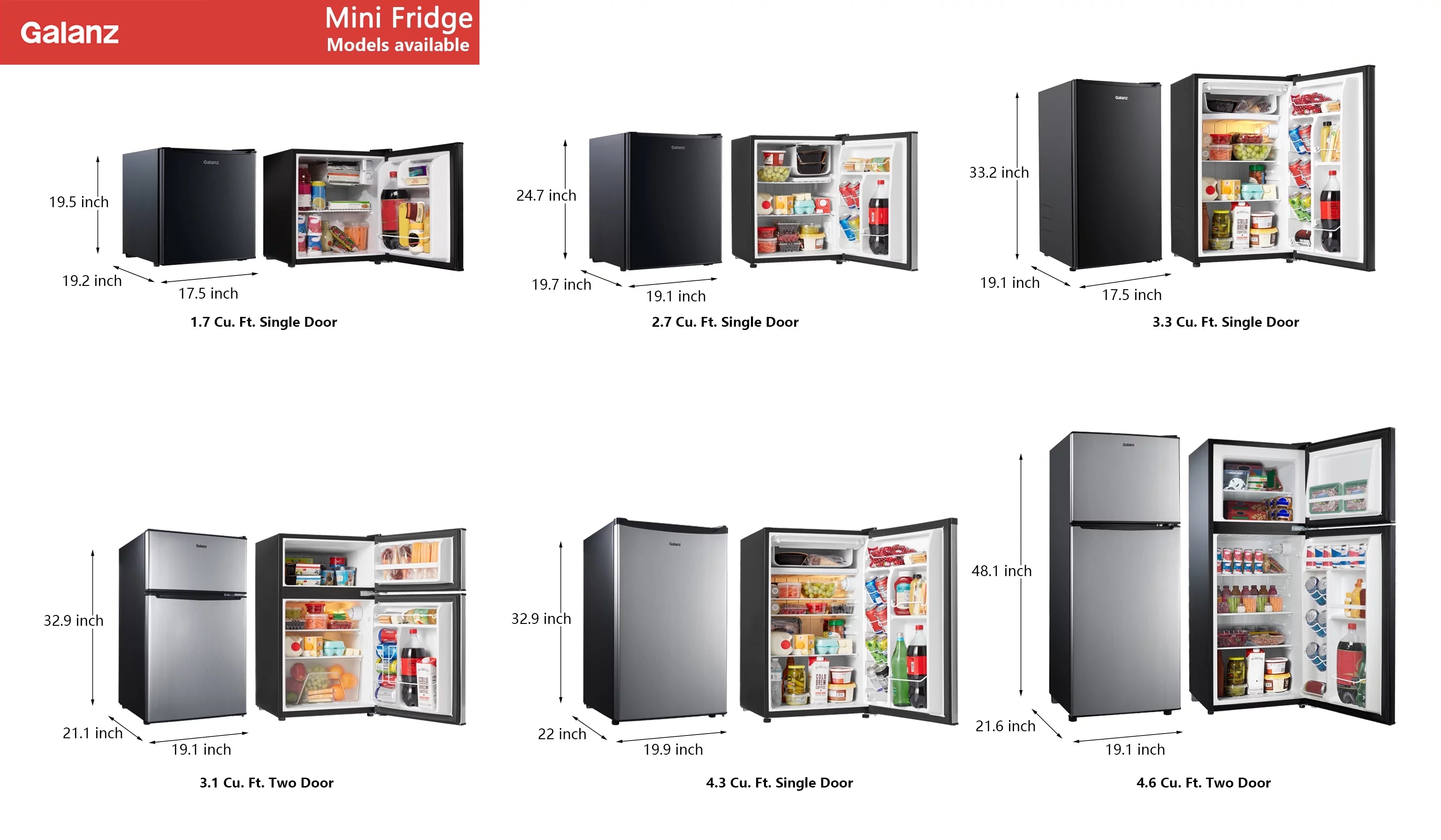 Black 3.3 Cu ft Single Door Mini Fridge Y2037