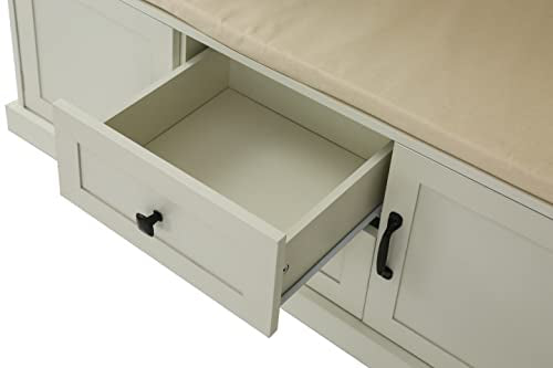 Beige 3-in-1 Wood Hall Tree Coat Hanger with Storage Bench B5028