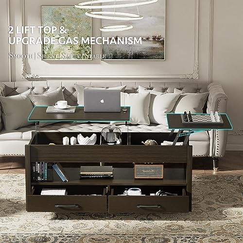 Black 47.2" Wood Lift Top Coffee Table with Storage H566831