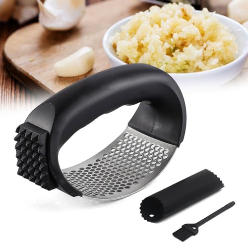 Stainless Steel Garlic Press Rocker with Peeler and Cleaning Brush C68912