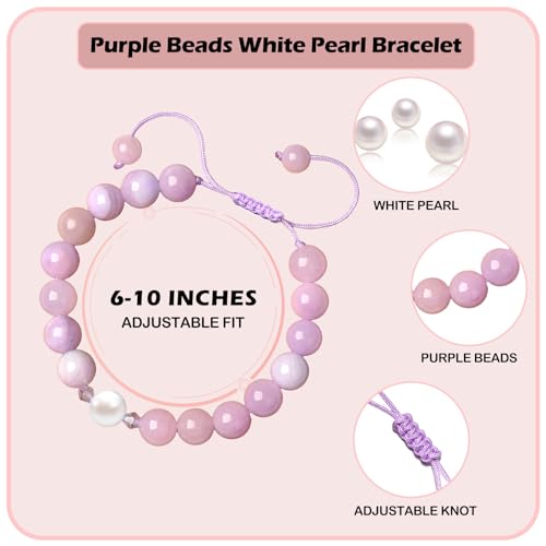 Purple Beads Pearl Charm Bracelet Adjustable Length K35709