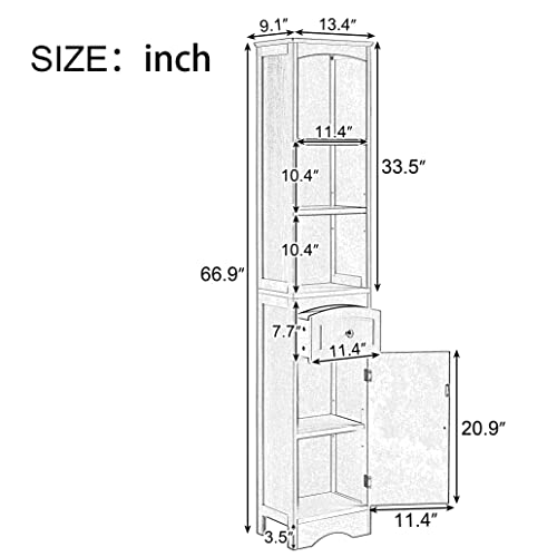 Grey Tall Bathroom Cabinet with Door and Adjustable Shelf U291962