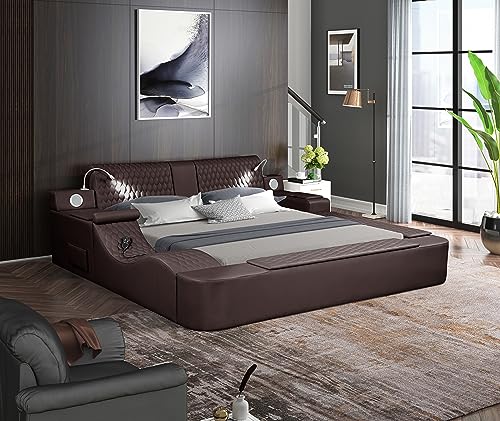 Queen Size Leather Bed Frame with Massage Recliner and Storage Space (Gray) Q98056