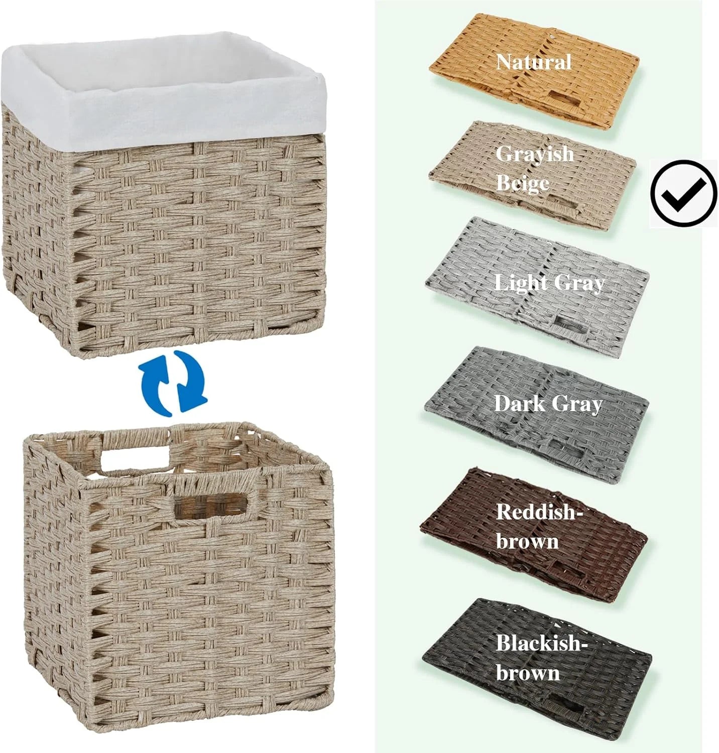 4-Pack Hand-Woven Imitation Wicker Cube Storage Bins with Liners Greyish Beige N202