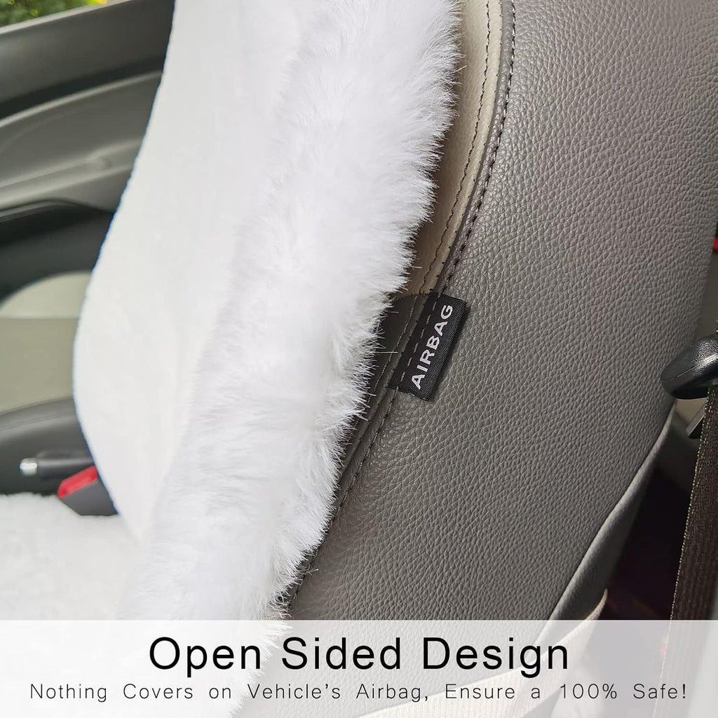 White Faux Sheepskin Fur Car Seat Cushion 1pc P250075
