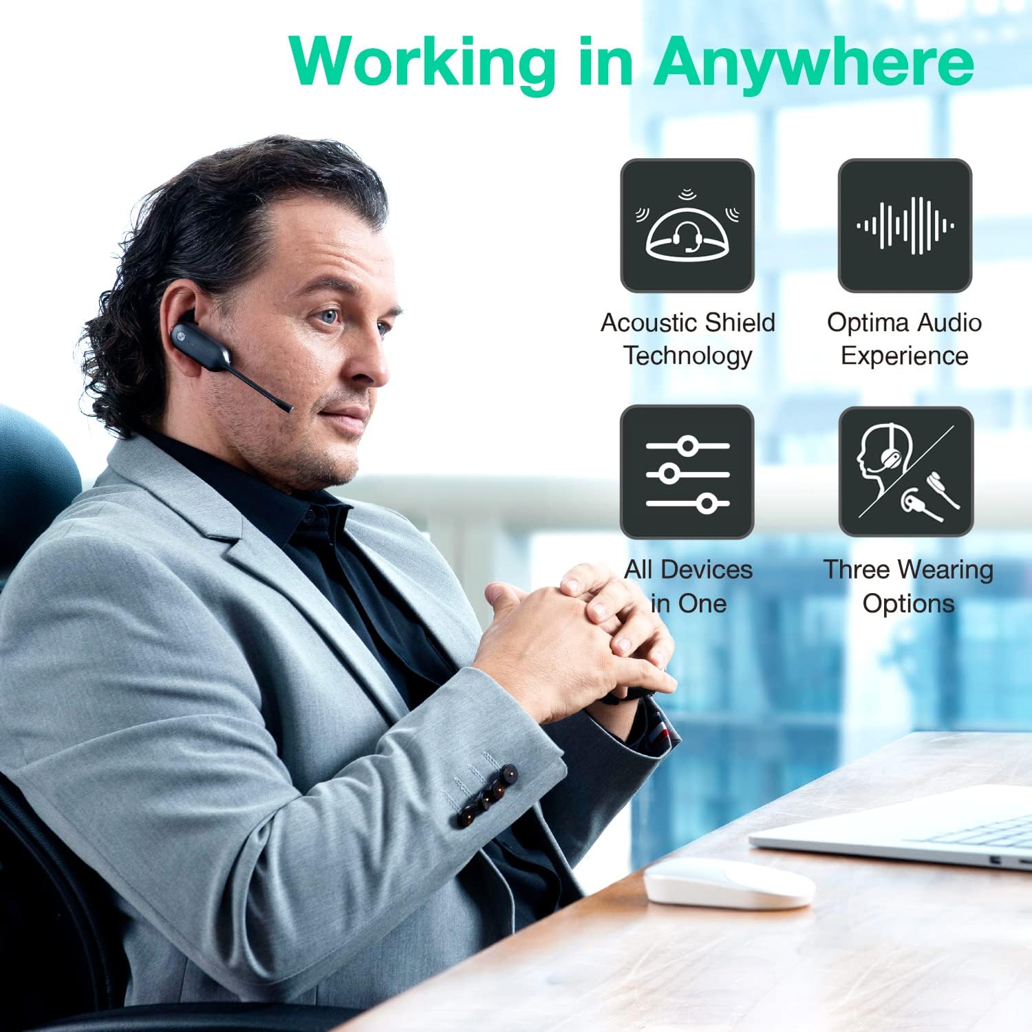Wireless Headset with Microphone for Computer PC Laptop Teams Certified Headset Office IP VoIP Phones Noise Canceling Mic Single Ear Headset with Charge Stand Q2603