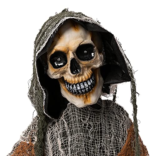67" Halloween Animatronics Standing Pumpkin Ghost with Light-up Head, Movable Arms D911