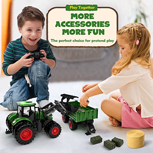 Remote Control Tractor Toy, Kids RC Tractor Set, Truck and Trailer Front Loader, Metal Car Head, 8 Wheel, Light P715