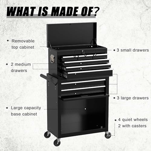 8-Drawer Rolling Metal Tool Chest with Lockable Drawer (BLACK) J7011