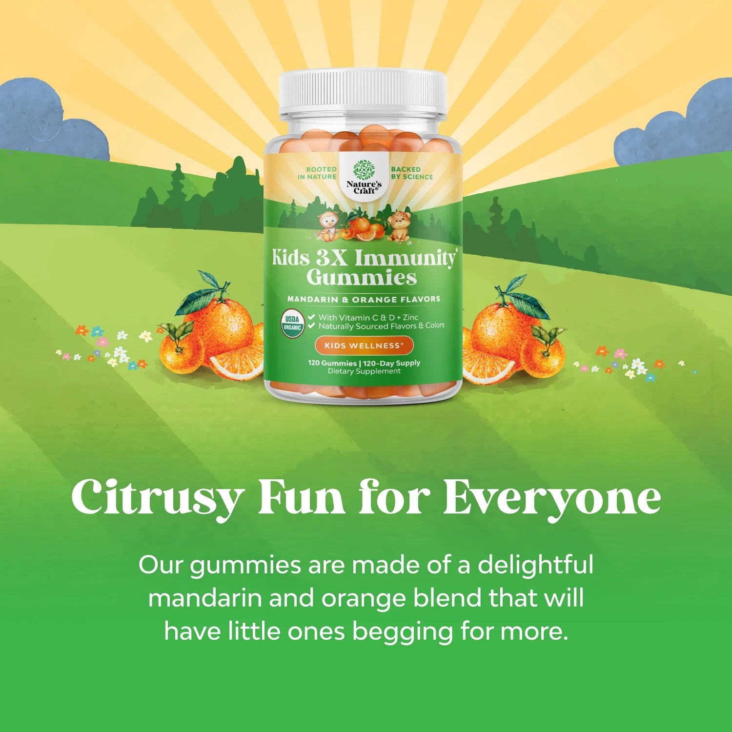 Organic Kids Immune Support Gummies - Vegan Organic Vitamin D Gummies with Vitamin C and Zinc - Gluten Free & Non GMO (120 Servings) R956910