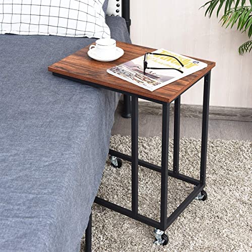 Mobile C Shaped Side Table with Lockable Wheels (Walnut) N755225