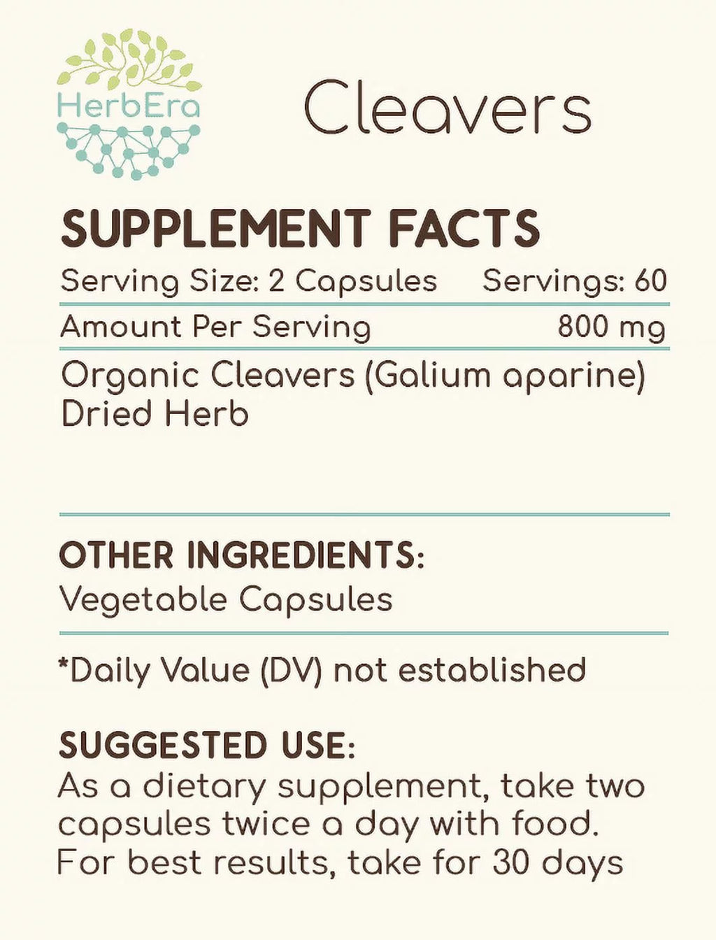 120 Capsules 400 mg Organic Cleavers Dried herb N181