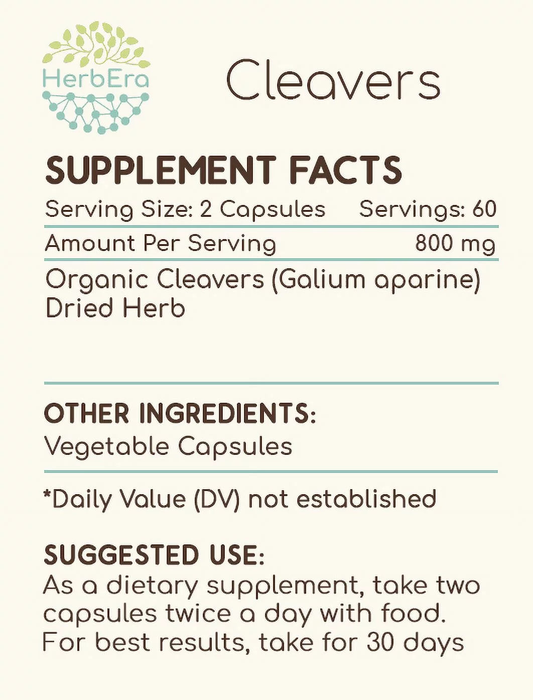 120 Capsules 400 mg Organic Cleavers Dried herb N181