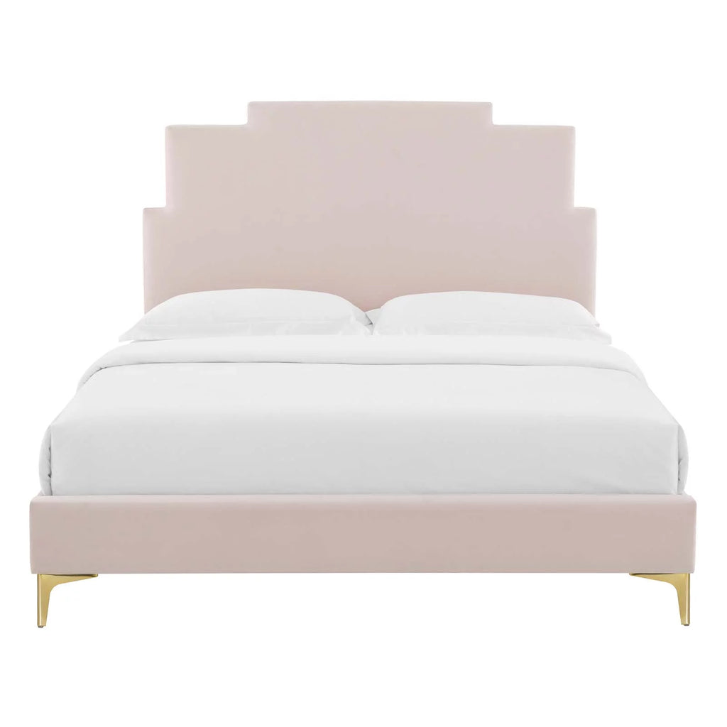 Queen Size Velvet Pink Platform Bed Frame Q8502