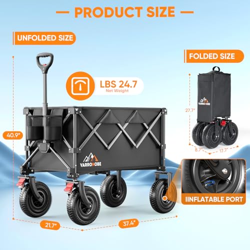 Black Heavy Duty Collapsible Utility Wagon with All-Terrain Wheels O310667