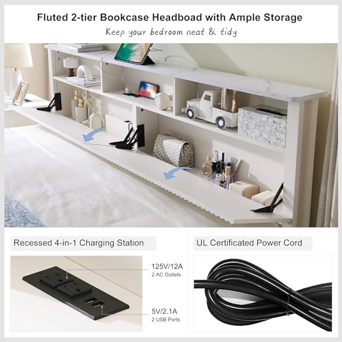 Dark Grey King Bed Frame with Bookcase Headboard and 4 Drawers B739