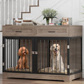 White Wooden Dog Crate with Removable Divider and 2 Storage Drawers H839564