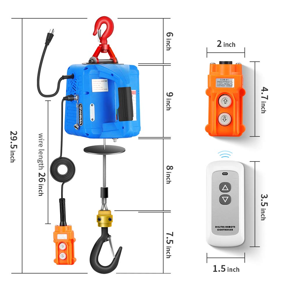 1100LBS 1500W 110V Electric Hoist Winch with 25ft Lifting Height V7959