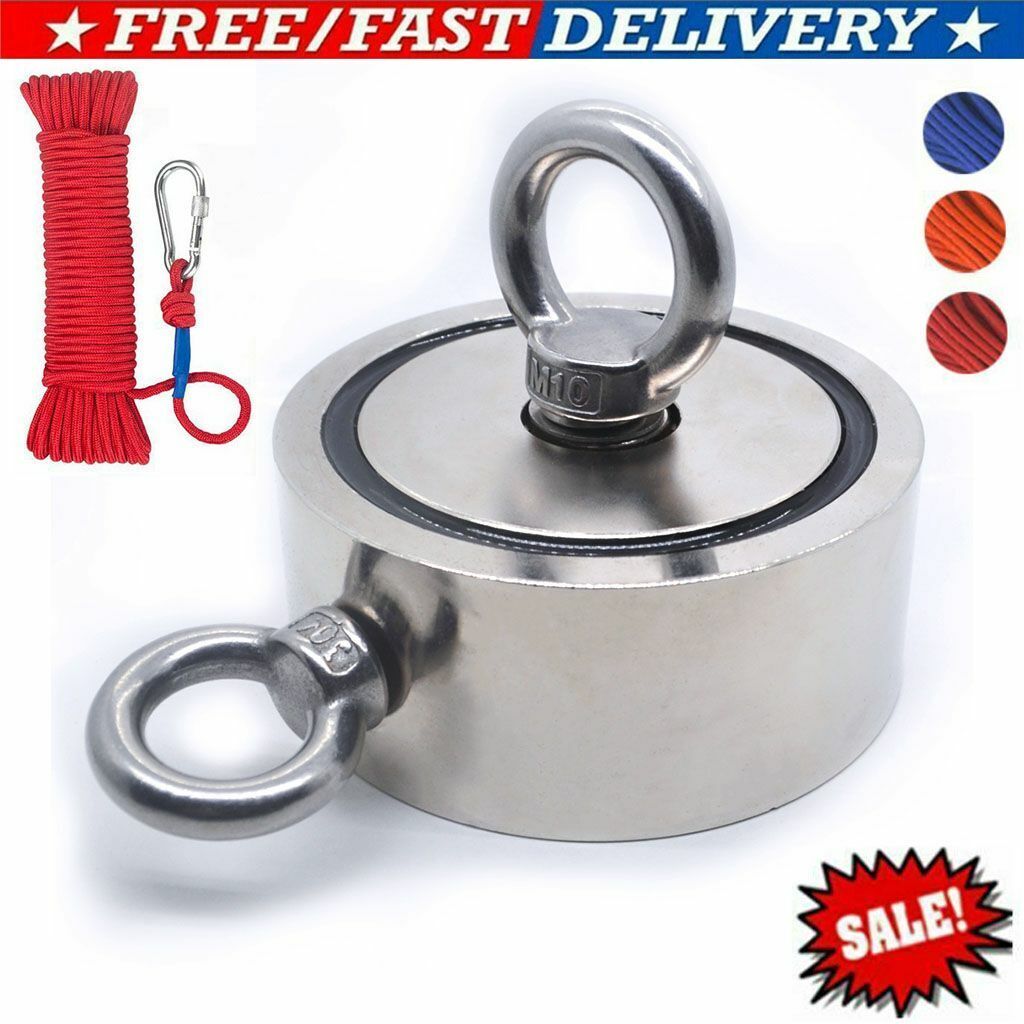 1300 Lbs Pull Force Neodymium Fishing Magnet Kit with Rope and Carabiner U6365