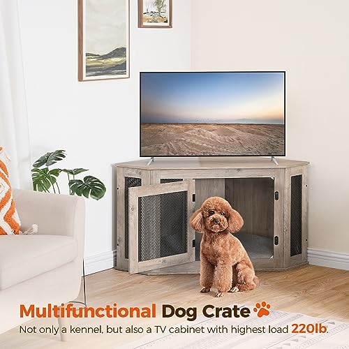 Greige and Black Wooden Dog Crate Furniture M1261