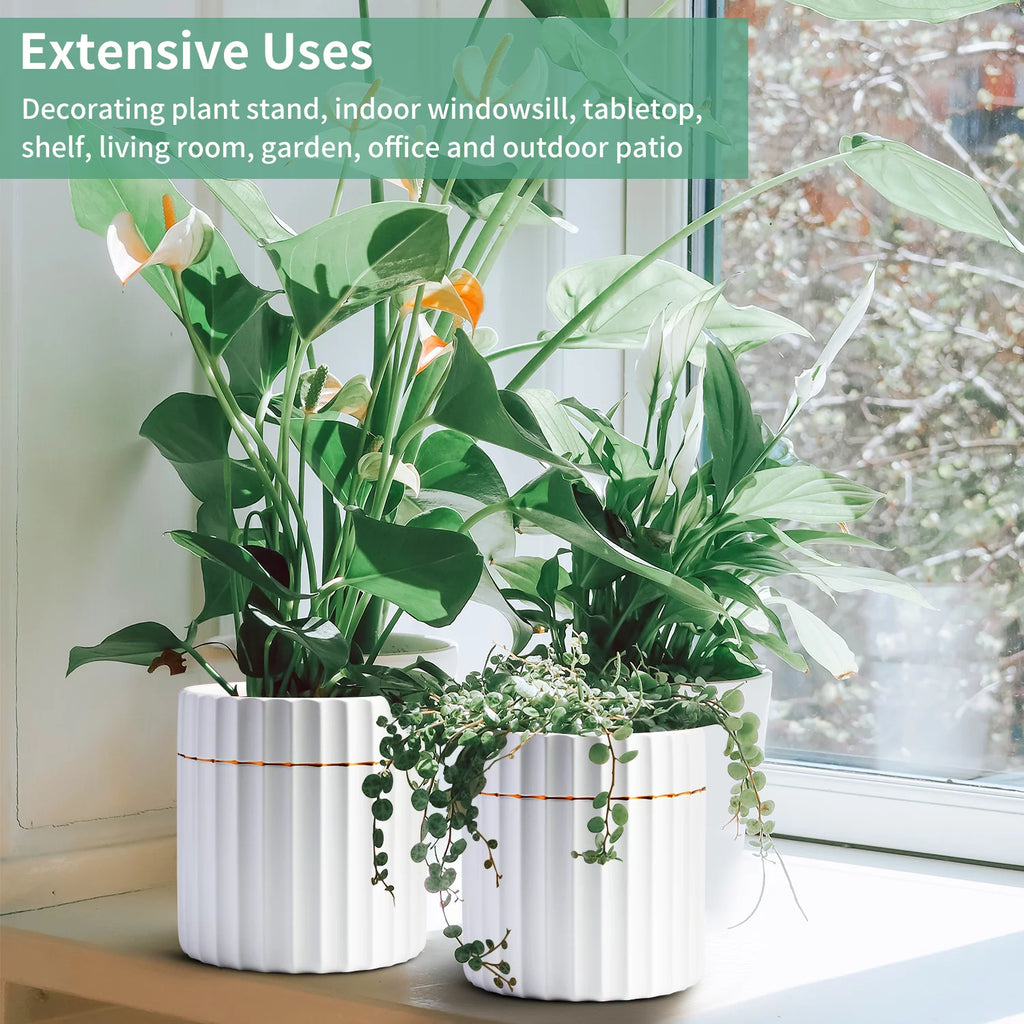 2 Pack White Ceramic Plant Pots with Drainage Hole X404
