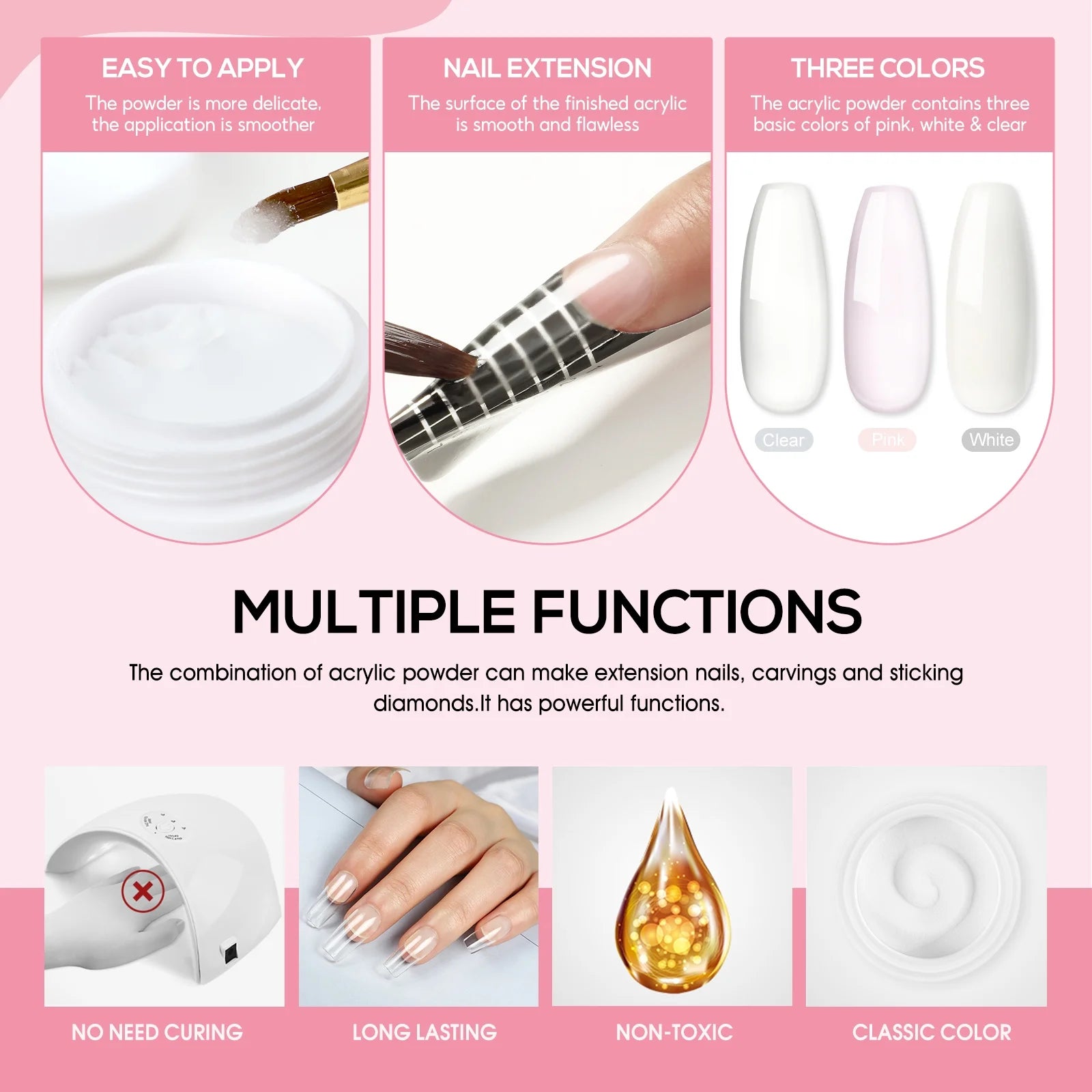 Acrylic Nail Kit with UV Light Nail Drill 3 Basic Color MMA Liquid Set D621900