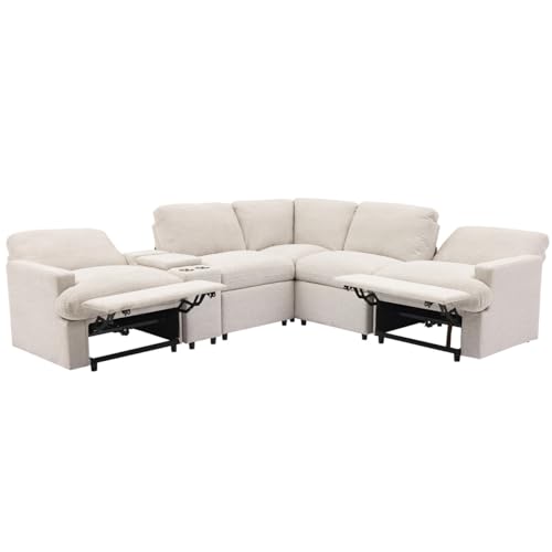 Beige L-Shaped Recliner Sectional Sofa with Storage Box J9040
