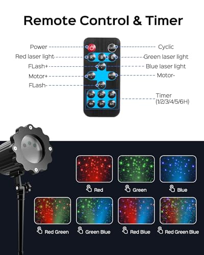 Christmas Projector Lights Outdoor, 3 Color Firefly Laser Lights with Remote Control, 1-Pack X663378