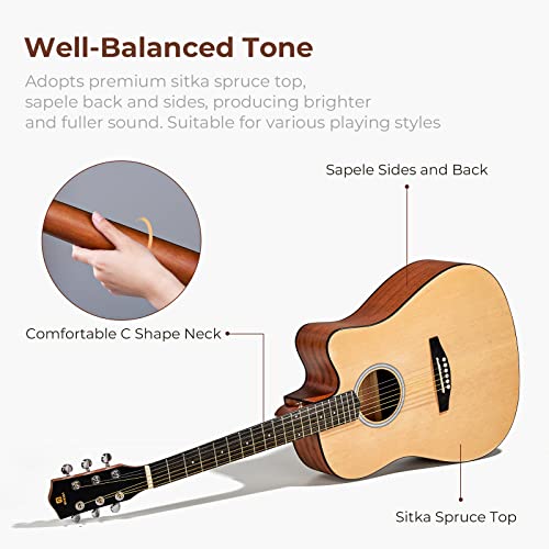 Natural 41 Inch Full Size Acoustic Guitar Bundle Set with Bag C82270